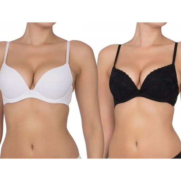 Dorina 2 Pack Bra Set 44B Sonia Plunge Bra Underwire Push Up Black White NEW - Picture 1 of 7